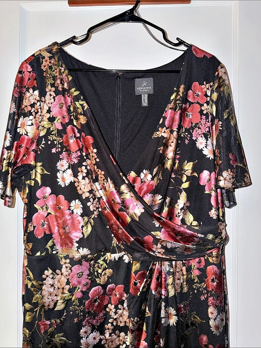 Adrianna Papell Floral Midi Dress in Black & Pink Size 22W